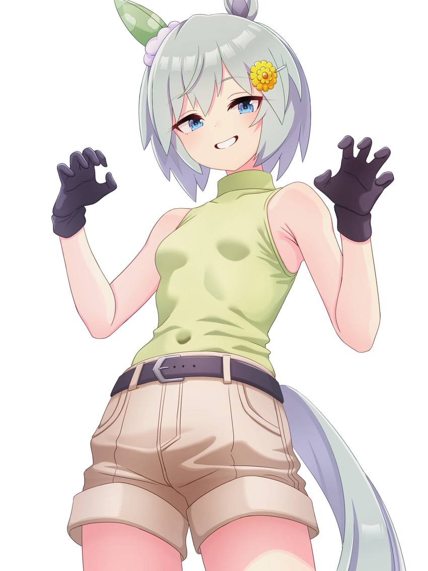 赛马娘、星云天空(赛马娘) 1名女孩 兽耳 露肩 腰带 黑色皮带