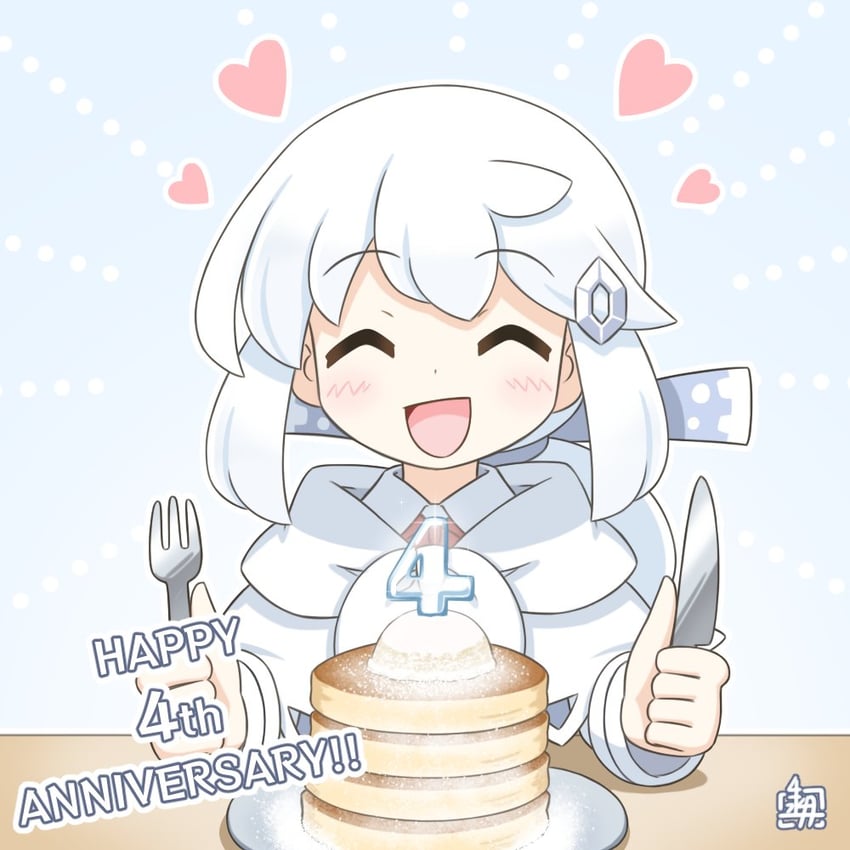 原创、露米里卡 (北川水月) 1名女孩 微笑 周年纪念 作者标志 蓝色背景