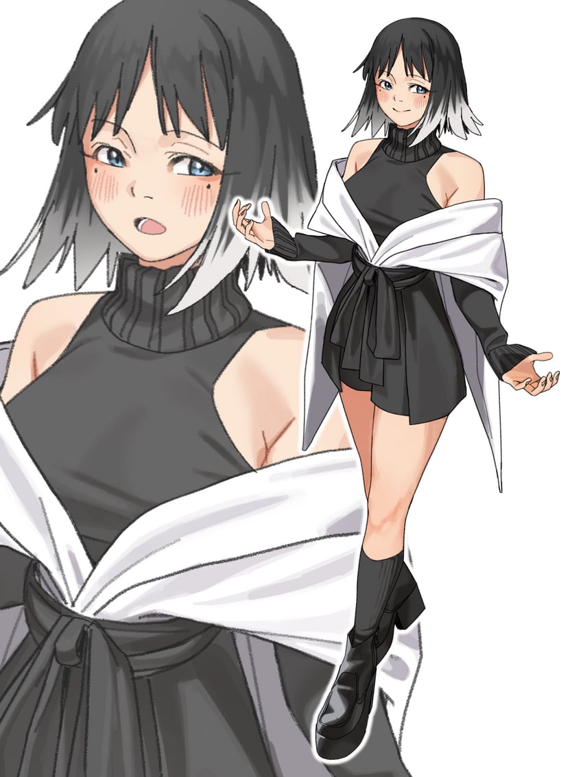 原创 1名女孩 黑色靴子 黑发 黑色裙子 黑袜