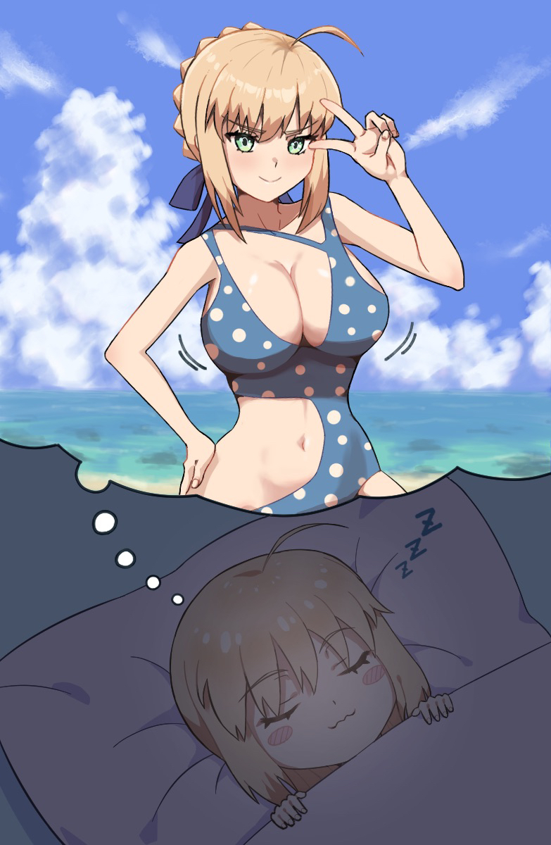 Fate/stay night、Fate系列、阿尔托莉雅·潘德拉贡 (Fate) 1名女孩 猫脸笑 呆毛 异形乳量 (大) 金发