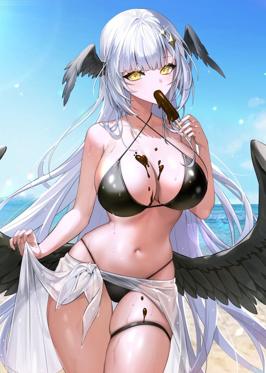原创 1名女孩 露肩 比基尼 黑色比基尼 黑色翅膀