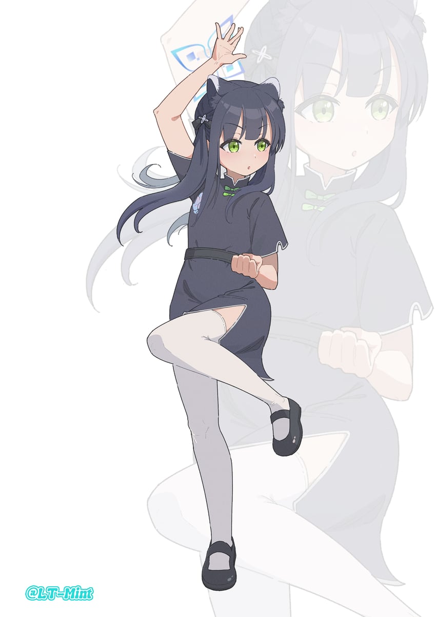 蔚蓝档案、瞬 (蔚蓝档案)、瞬 (幼女) (蔚蓝档案) 1名女孩 兽耳毛 兽耳 作者名 黑色连衣裙