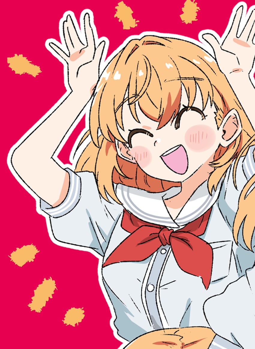 Love Live!、Love Live! 莲之空女学院学园偶像部、日野下花帆 1名女孩 :D 微笑 举起双手 胸袋