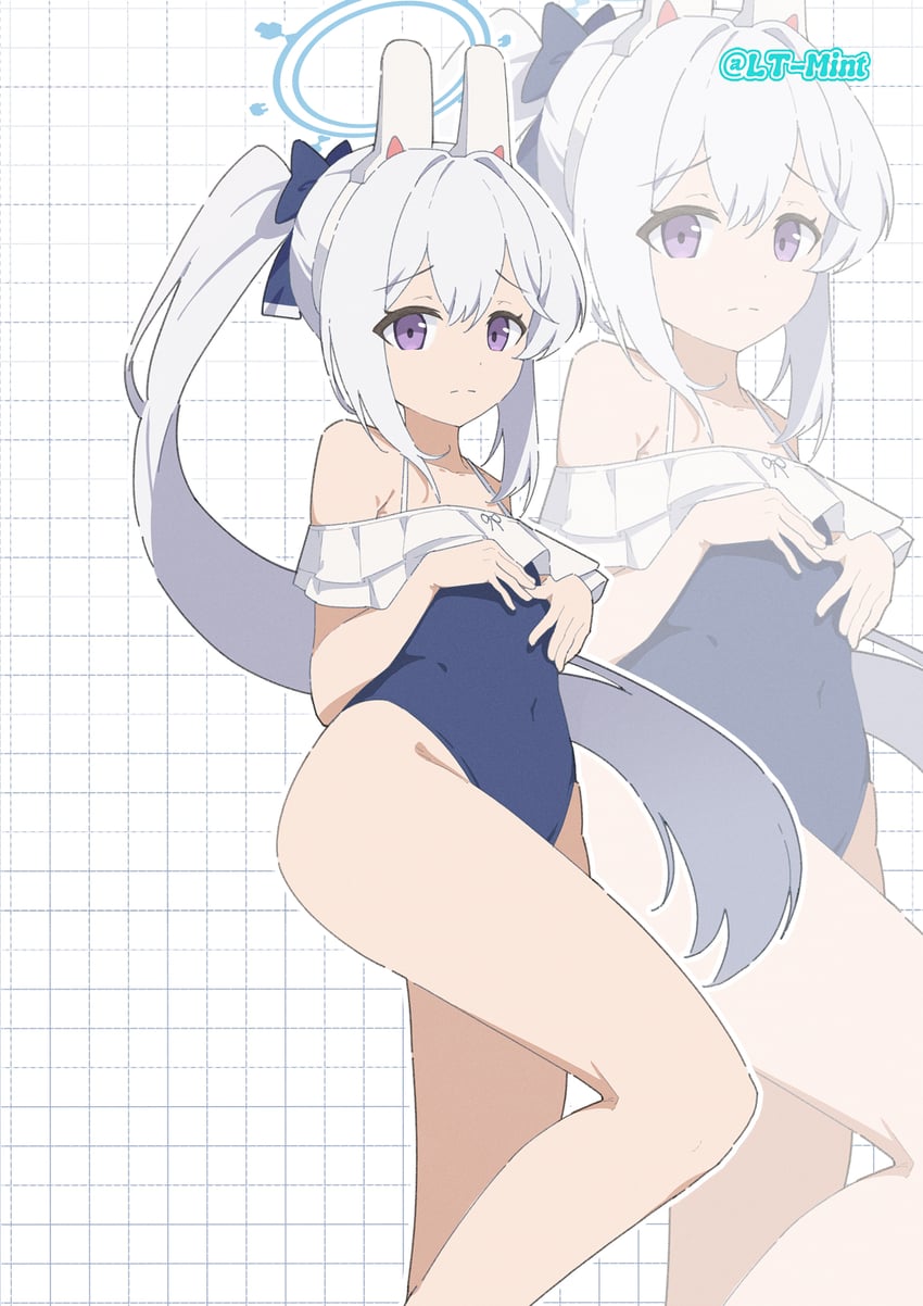 蔚蓝档案、月雪宫子 (蔚蓝档案)、都子 (泳装) (蔚蓝档案) 1名女孩 兽耳发箍 兽耳 作者名 露肩