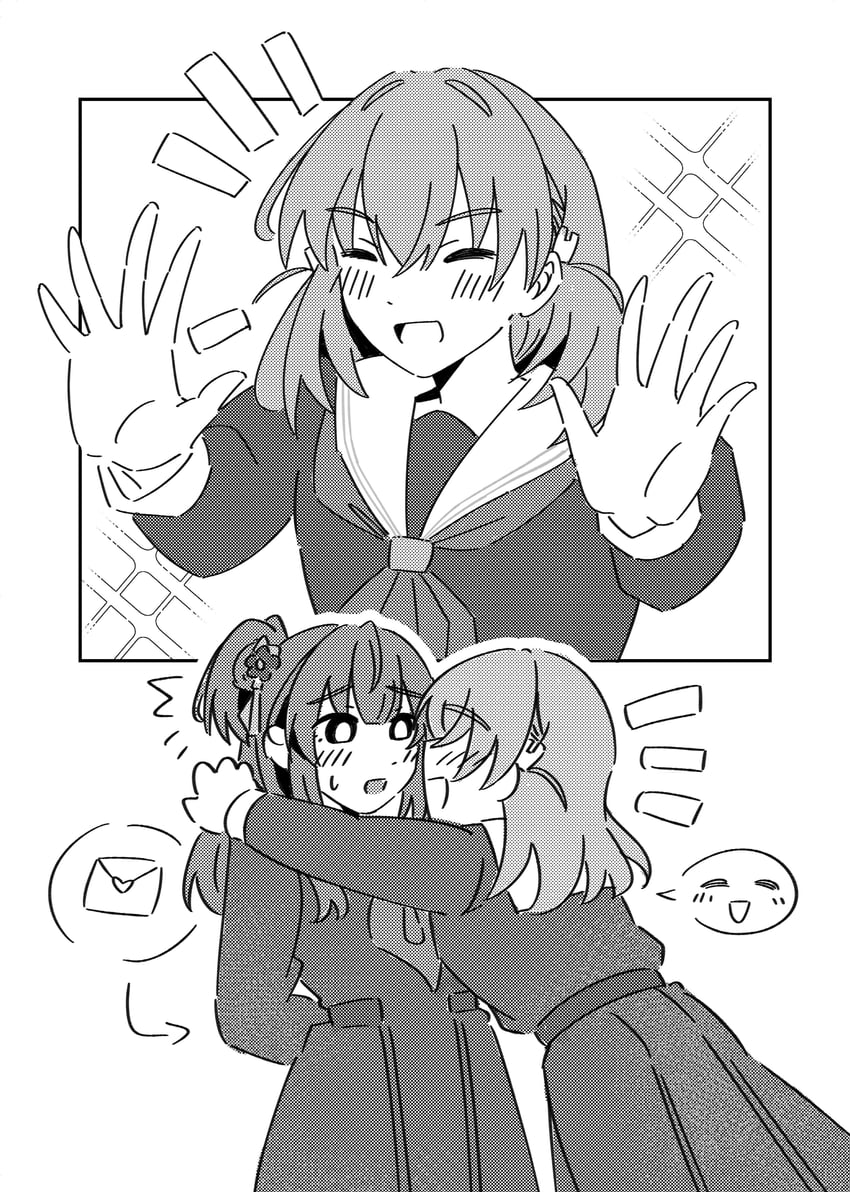 Love Live!、Love Live! 莲之空女学院学园偶像部、日野下花帆 2名女孩 :D 脸红 樱桃色花束 漫画