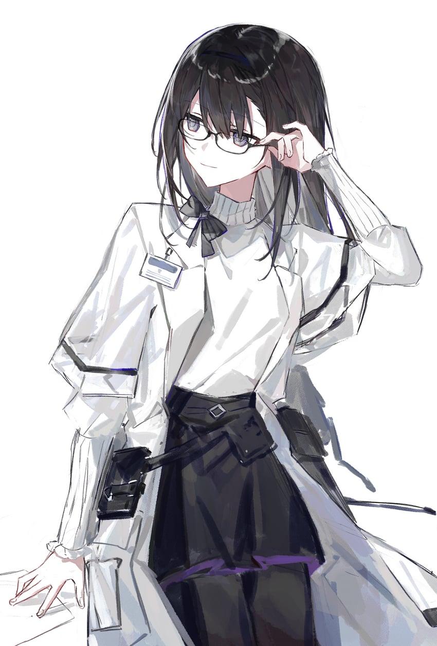 明日方舟、普瑞赛斯 (明日方舟) 1名女孩 调整眼镜 黑框眼镜 黑瞳 黑发