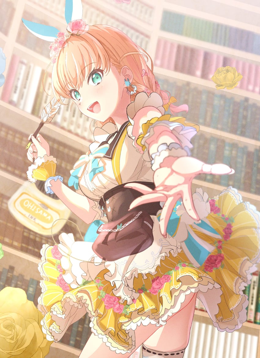 奇异与你与图书馆、Love Live!、Love Live! 莲之空女学院学园偶像部 1名女孩 水色瞳 露肩 书架 蝴蝶结