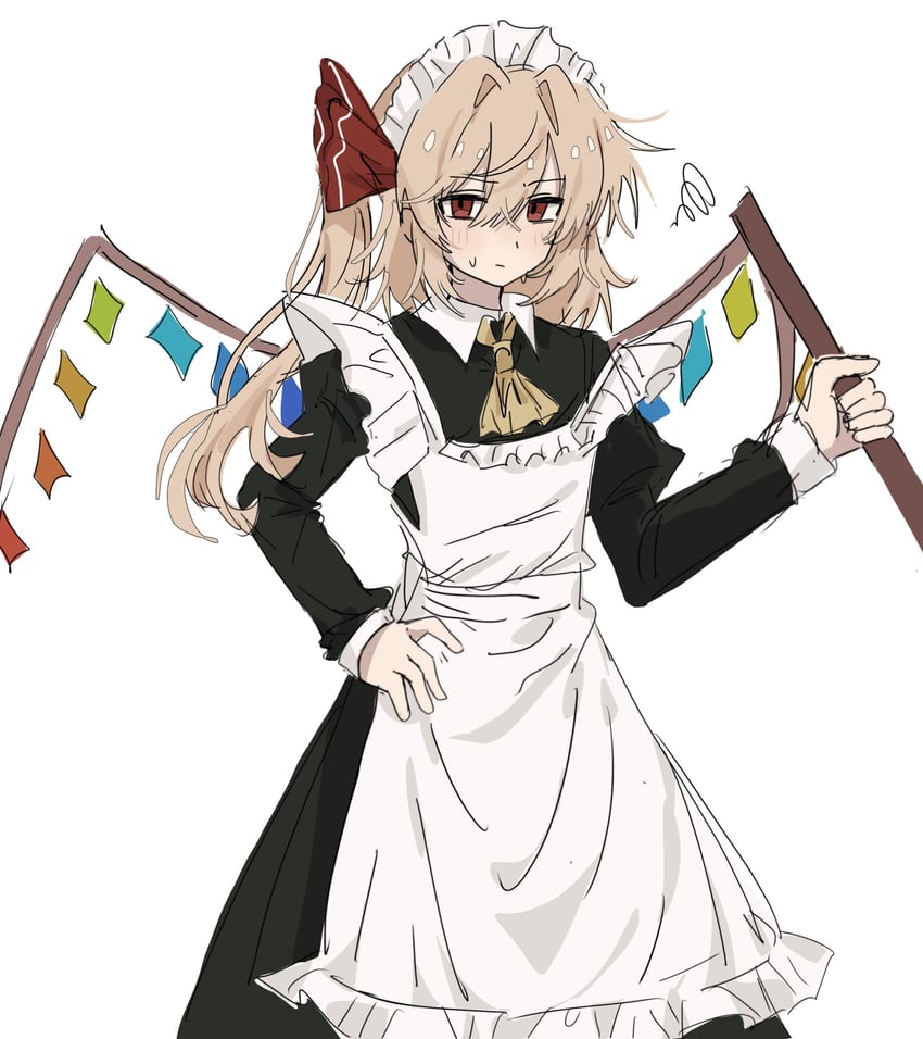 东方Project、芙兰朵露·斯卡蕾特 1名女孩 替换服装 围裙 阿斯科特领巾 黑色连衣裙
