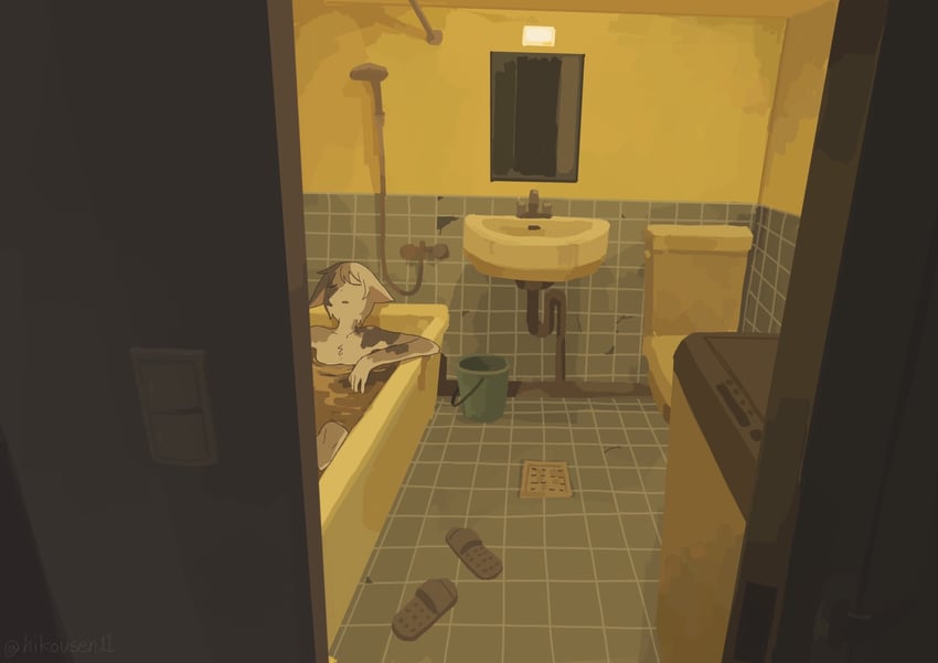 原创 1名女孩 兽耳 洗澡 沐浴 浴室