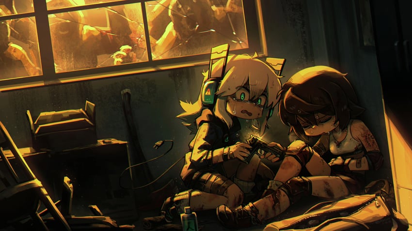 原创、像素公主闪电战、Digitan (Porforever) 2名女孩 机器人 包 缠着绷带的腿 绷带