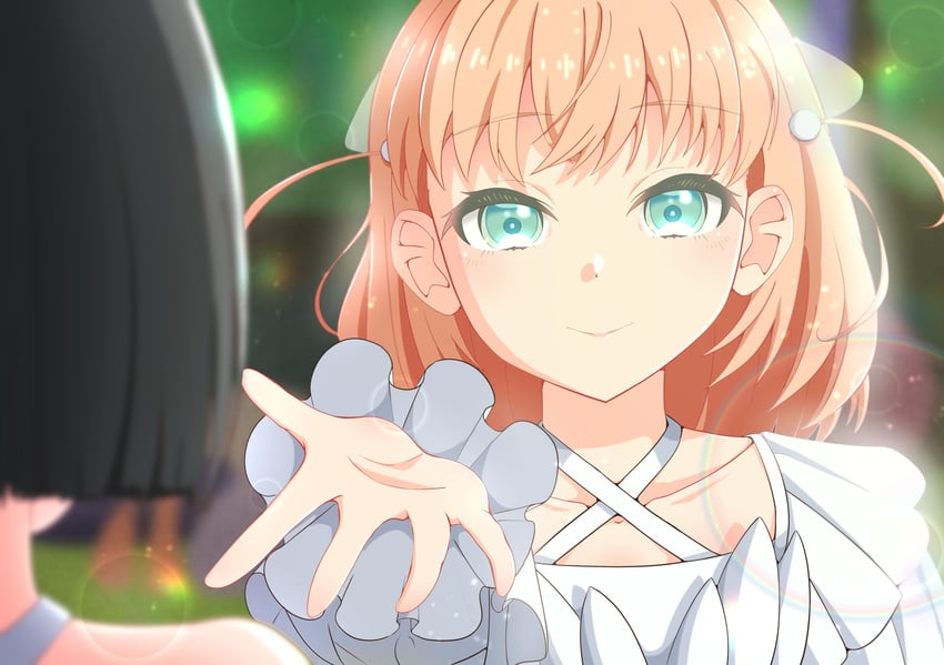 在光芒中花朵盛开、Love Live!、Love Live! 莲之空女学院学园偶像部 2名女孩 水色瞳 黑发 齐发尾 模糊