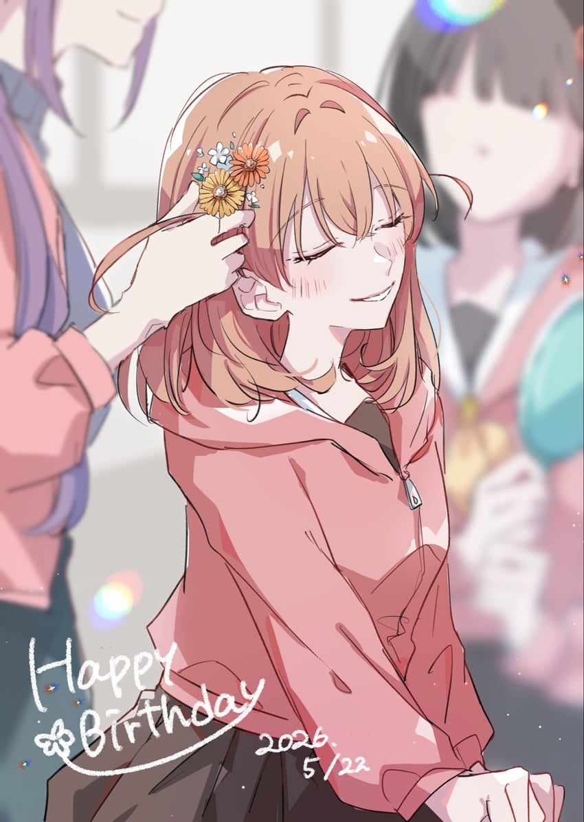 Love Live!、Love Live! 莲之空女学院学园偶像部、Love Live! 莲之空女学院学园偶像俱乐部 繁花庭院派对 3人女子 繁花庭院派对夹克 脸红 棕色连衣裙 樱桃色花束