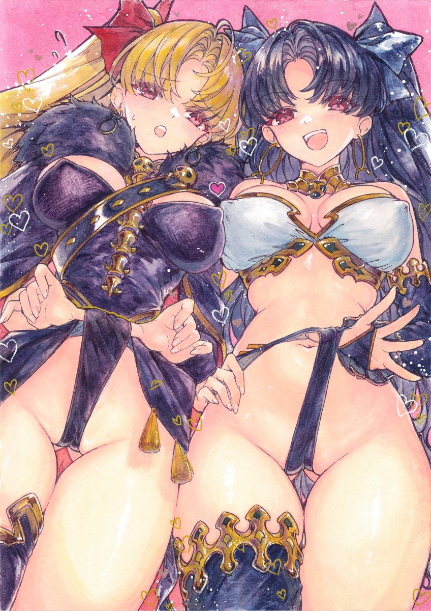 Fate/Grand Order、Fate系列、艾蕾什基伽尔 (Fate) 2名女孩 护臂 不对称腿部穿着 不对称袖子 比基尼