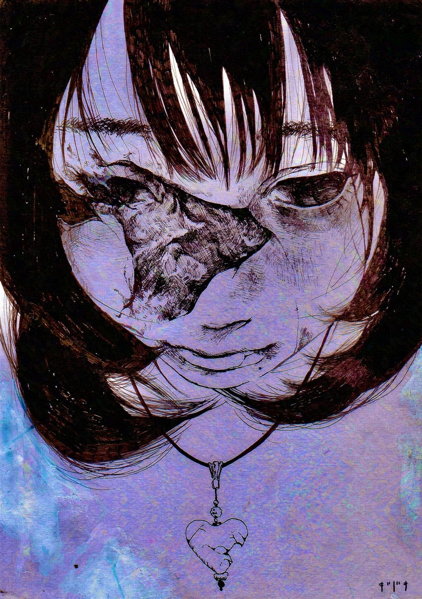 原创 1名女孩 闭嘴 皮肤开裂 无表情 心形吊坠
