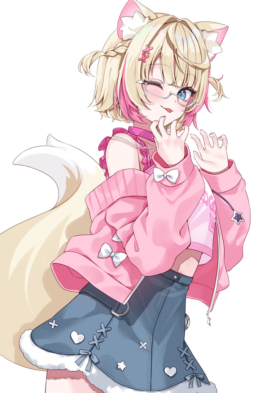 Hololive、Hololive英语、摩可可·阿比斯嘉德 1名女孩 :p 吐舌头 兽耳毛 兽耳