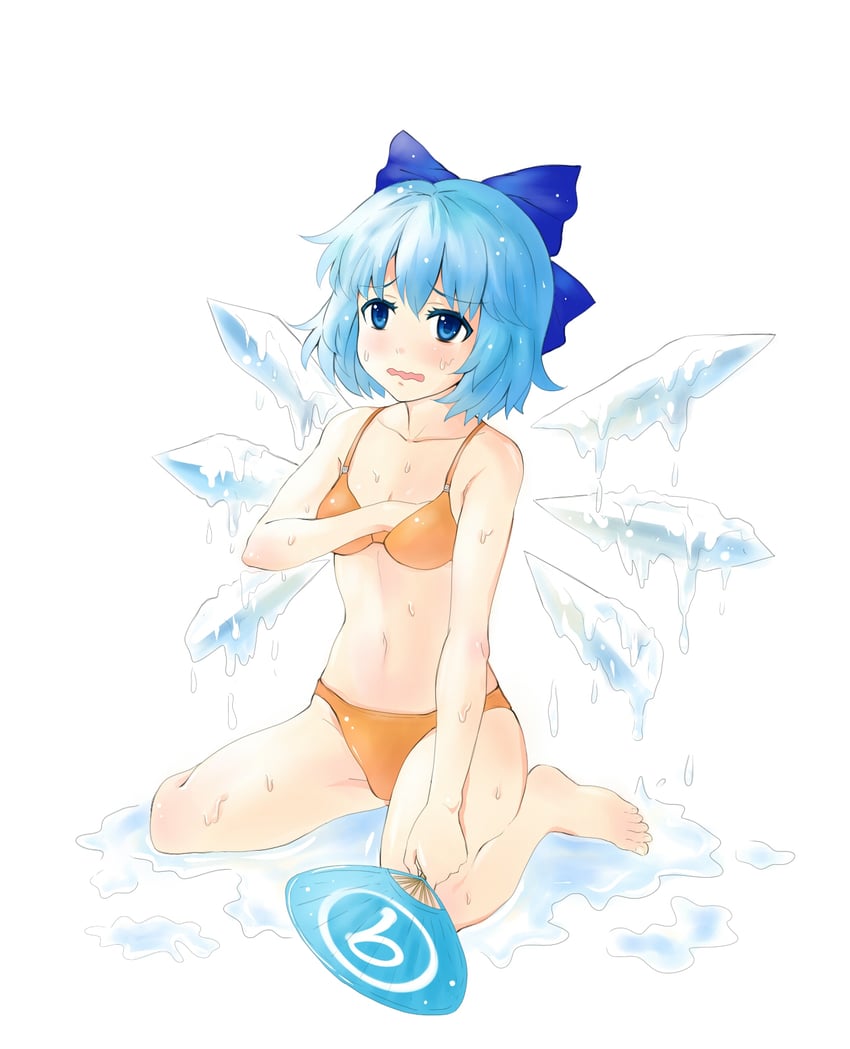 东方Project、琪露诺 1名女孩 比基尼 蓝色蝴蝶结 蓝眼 蓝发