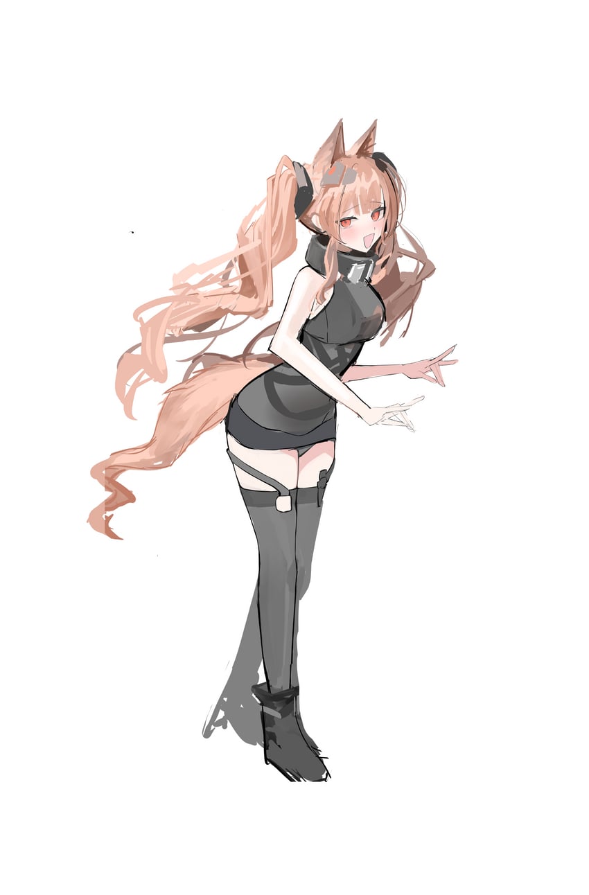 明日方舟、明日方舟：终末地、安洁莉娜 (明日方舟) 1名女孩 :D 兽耳 露肩 黑色靴子