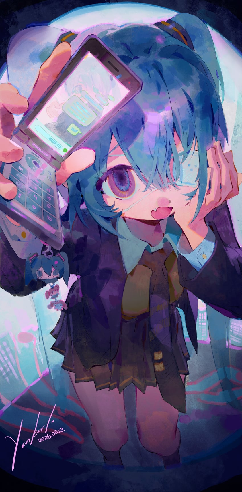 监控 (Vocaloid)、VOCALOID、初音未来 1名女孩 水色发 蓝色夹克 蓝色领带 蓝瞳