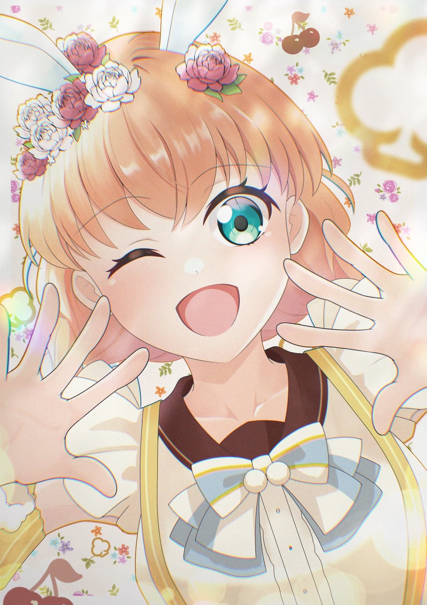 奇异与你与图书馆、Love Live!、Love Live! 莲之空女学院学园偶像部 1名女孩 :D 微笑 水色瞳 举起双手