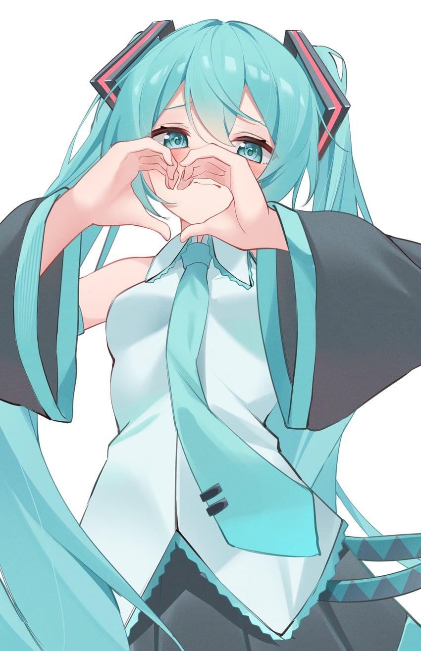 VOCALOID、初音未来 1名女孩 水色瞳 水色发 水蓝色领带 黑色裙子