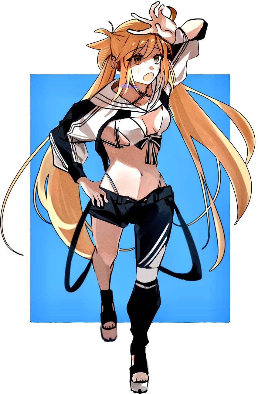 Fate/Grand Order、Fate系列、阿尔托莉雅·卡斯特 (Fate) 1名女孩 不对称服装 棒球帽 比基尼 黑裤子