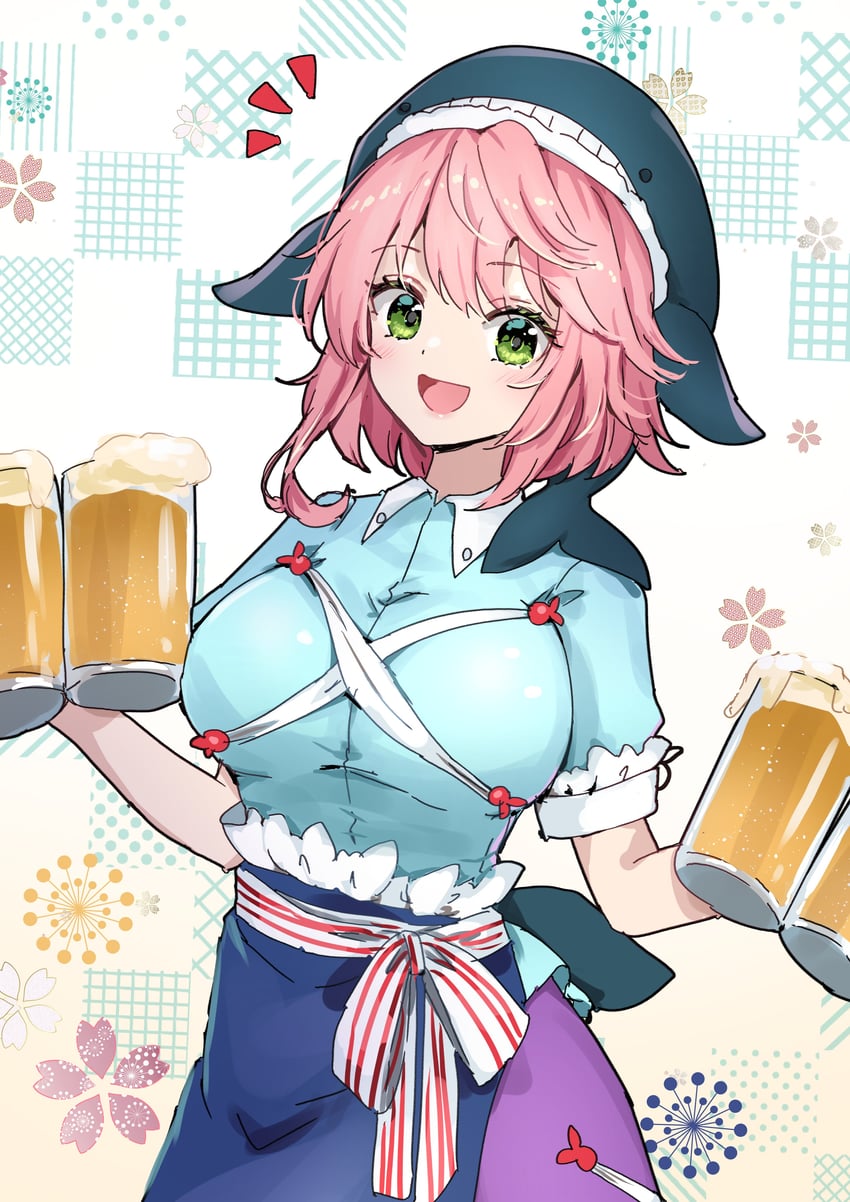 东方Project、奥野田美宵 1名女孩 酒 围裙 啤酒 啤酒杯