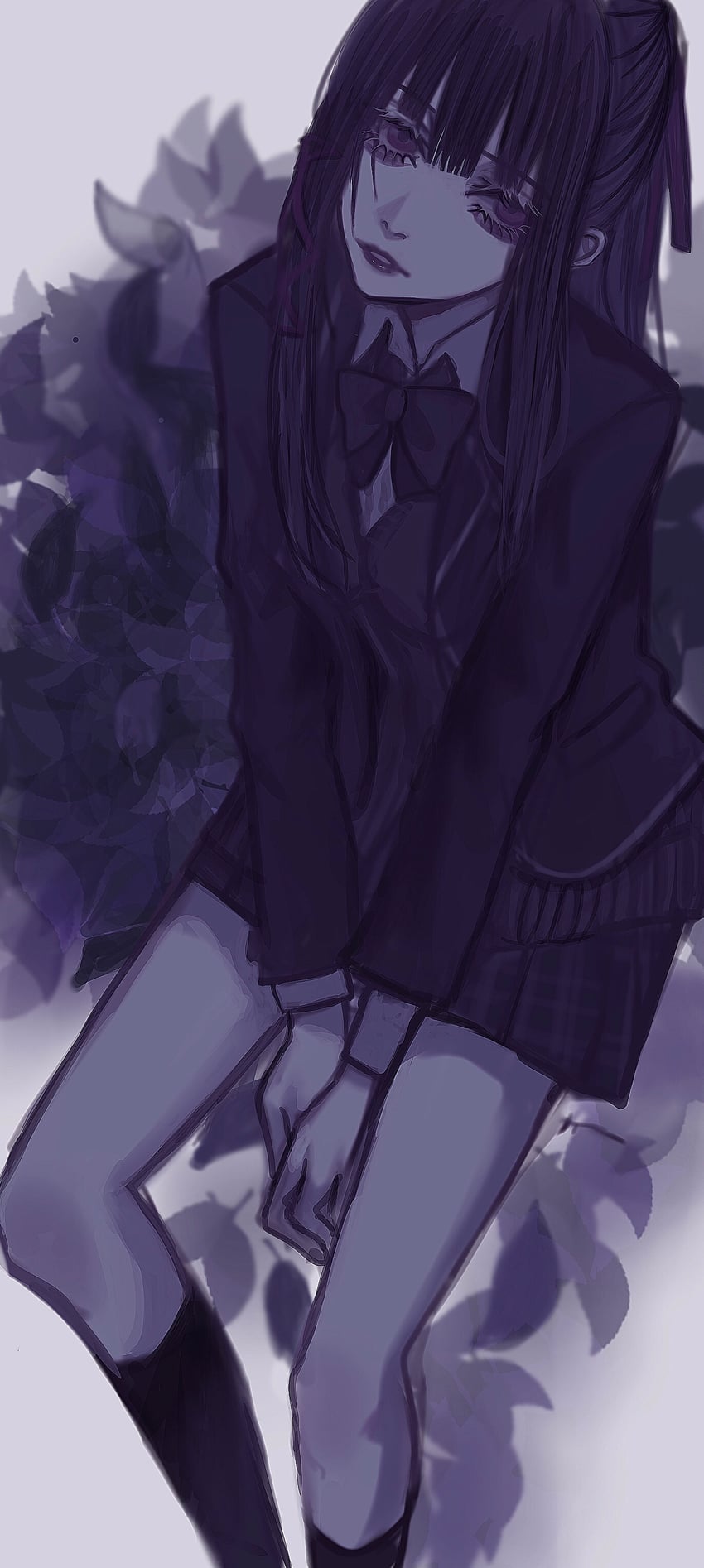 原创 1名女孩 眼袋 黑色蝴蝶结 黑色蝶形领结 黑发