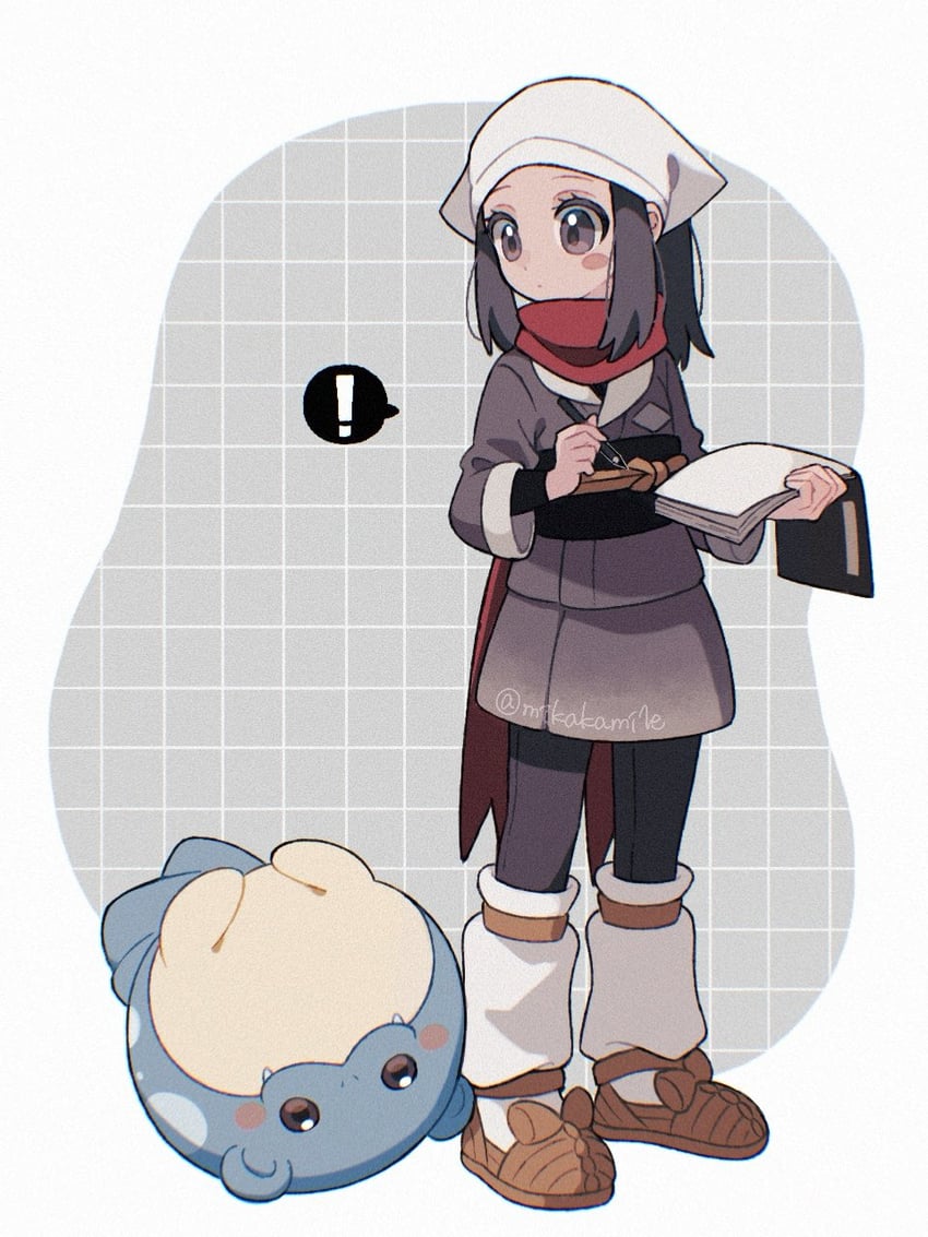 宝可梦、宝可梦传说：阿尔宙斯、小照 (宝可梦) ! 1名女孩 黑发 黑饰带 脸红
