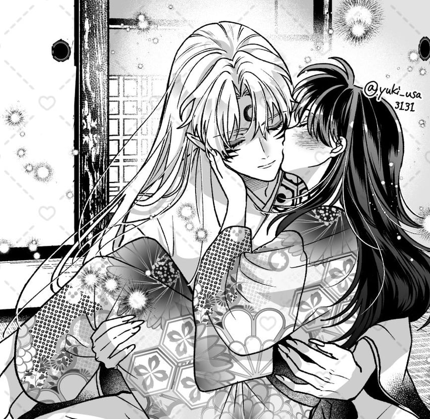 犬夜叉、铃 (犬夜叉)、杀生丸 1名男孩 1名女孩 黑发 脸红 携带