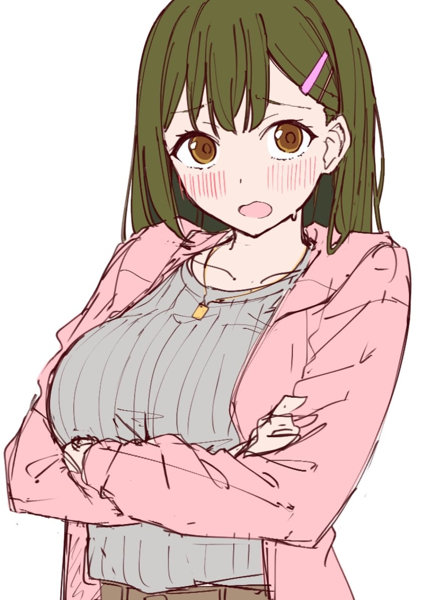 Love Live!、Love Live! 莲之空女学院学园偶像部、Love Live! 莲之空女学院学园偶像俱乐部 繁花庭院派对 1名女孩 手托胸 繁花庭院派对夹克 脸红 乳房