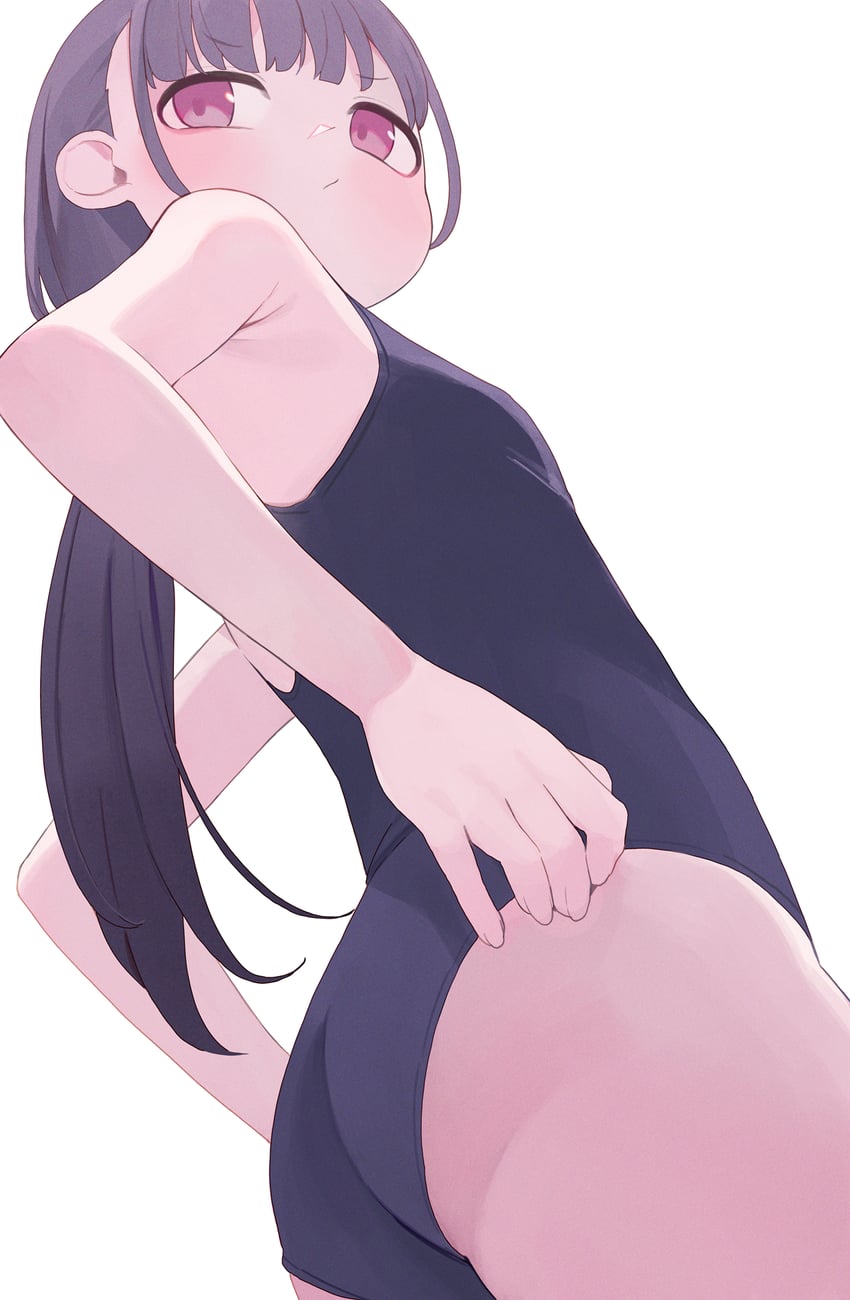 原创 1名女孩 屁股 黑发 蓝色连体泳衣 乳房