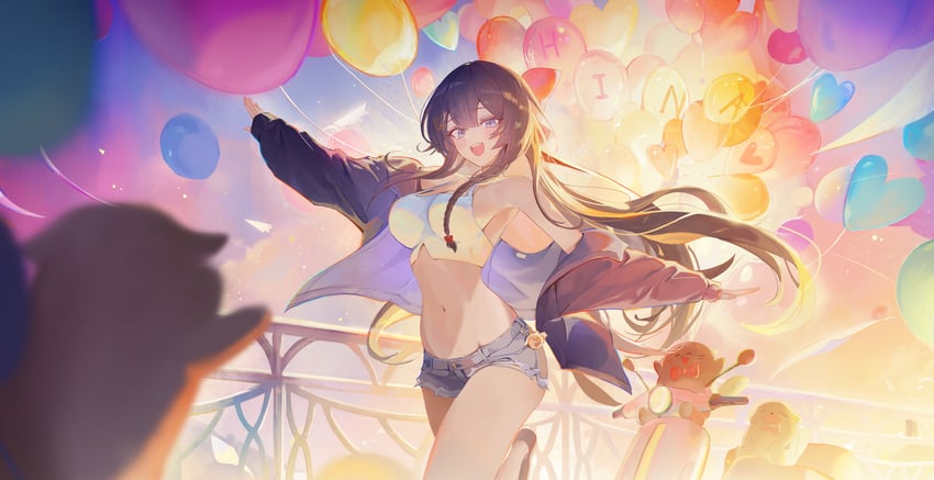 Stellive、白雪雏 1名女孩 气球 黑发 乳房 外套
