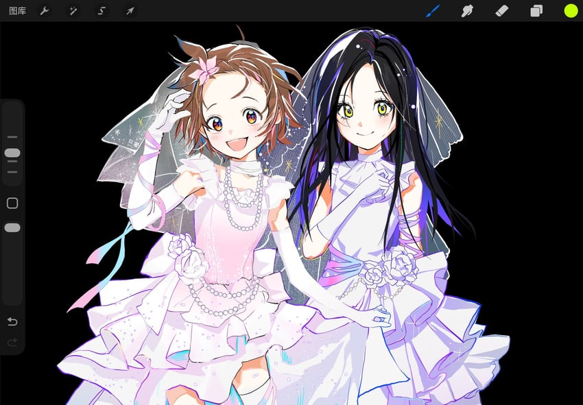 金牌得主 (漫画)、神崎光、结束祈 2名女孩 黑发 辫子 编织刘海 婚纱面纱
