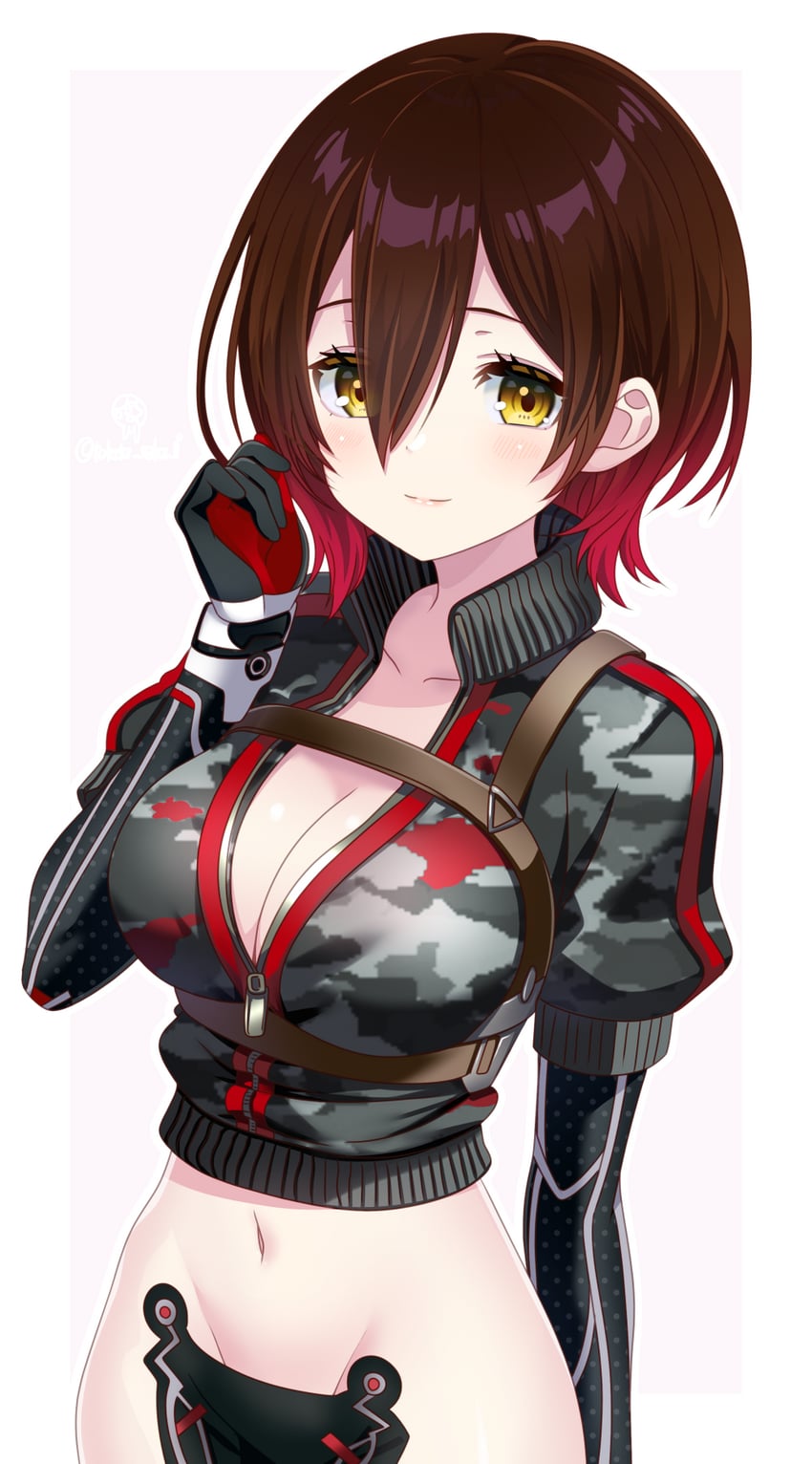 Hololive、萝卜子、萝卜子 (第一套服装) 1名女孩 机器人 黑色夹克 乳房 棕发