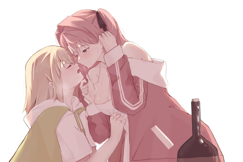 神稻牡丹：醉态如百合之花、上伊那牡丹、砺波伊吹 2名女孩 黑色丝带 蓝眼 瓶子 乳房