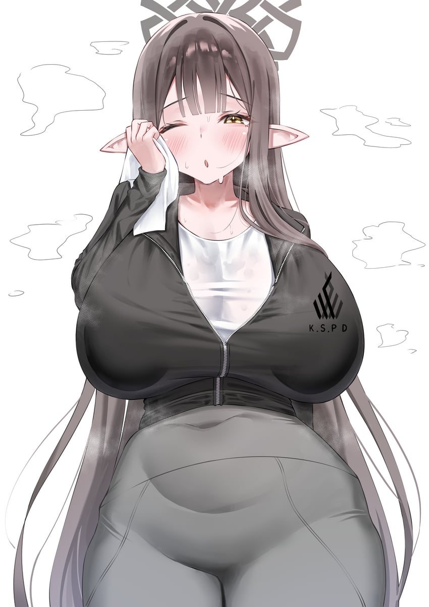 蔚蓝档案、美铃 (蔚蓝档案) 1名女孩 脸红 乳房 棕发 牛仔镜头