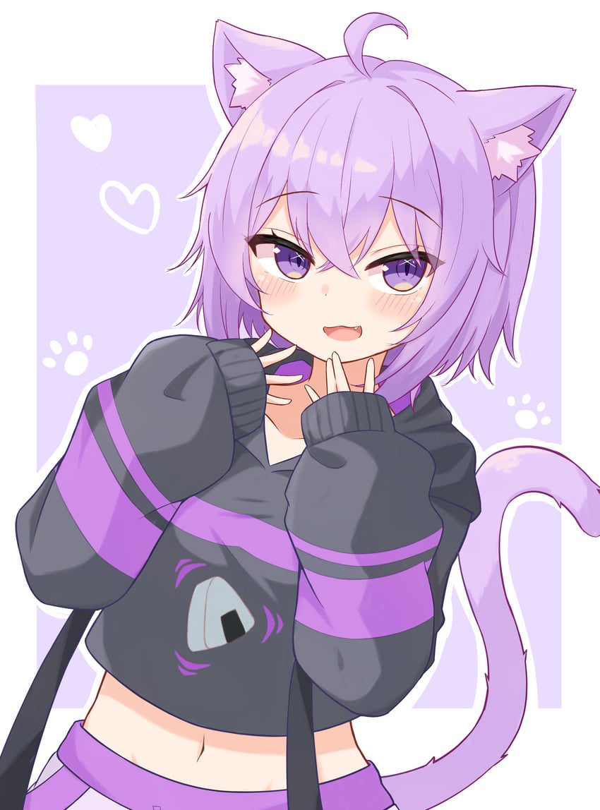 Hololive、猫又小粥、猫又小粥(第一套服装) 1名女孩 呆毛 动物项圈 兽耳毛 兽耳