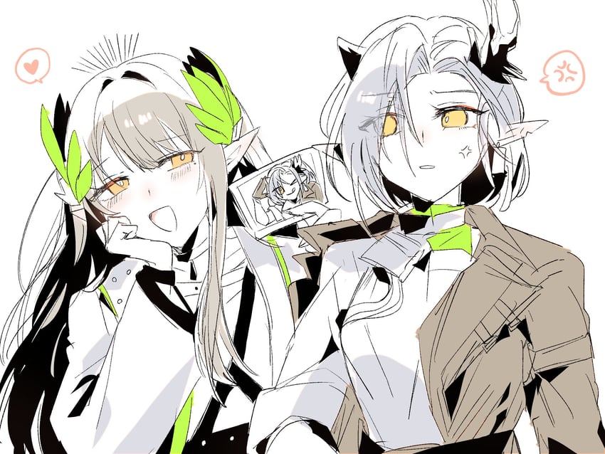 明日方舟、缪尔赛思 (明日方舟)、娜斯提 (明日方舟) 2名女孩 :D 恼怒 手臂伸出袖子 脸红
