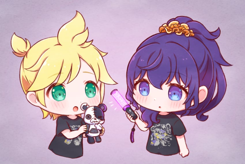 世界计划、VOCALOID、朝比奈真冬 1名男孩 1名女孩 惊讶 黑衬衫 金发