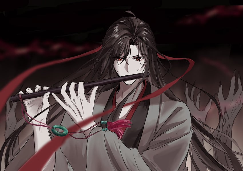 魔道祖师、魏无羡、魏无羡 (夷陵老祖) 1名男孩 呆毛 黑发 黑色汉服 棕发