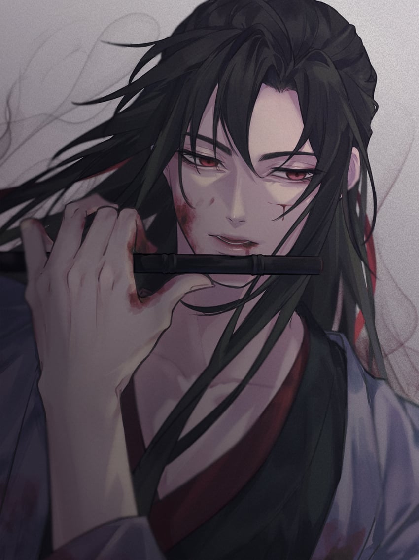 魔道祖师、魏无羡、魏无羡 (夷陵老祖) 1名男孩 美少年 黑发 黑色汉服 血