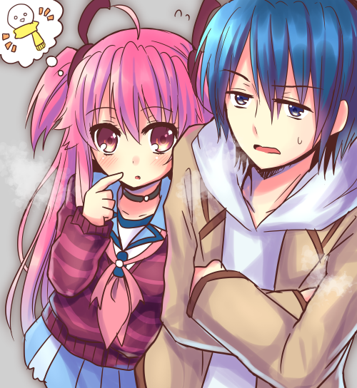Angel Beats!、日向秀树、由依 (Angel Beats!) 1名男孩 1名女孩 改装服装 呆毛 蓝眼
