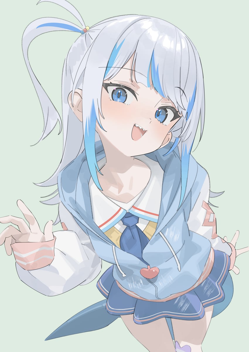 Hololive、Hololive英语、噶呜·古拉 1名女孩 :D 蓝眼 蓝色夹克 蓝色领带