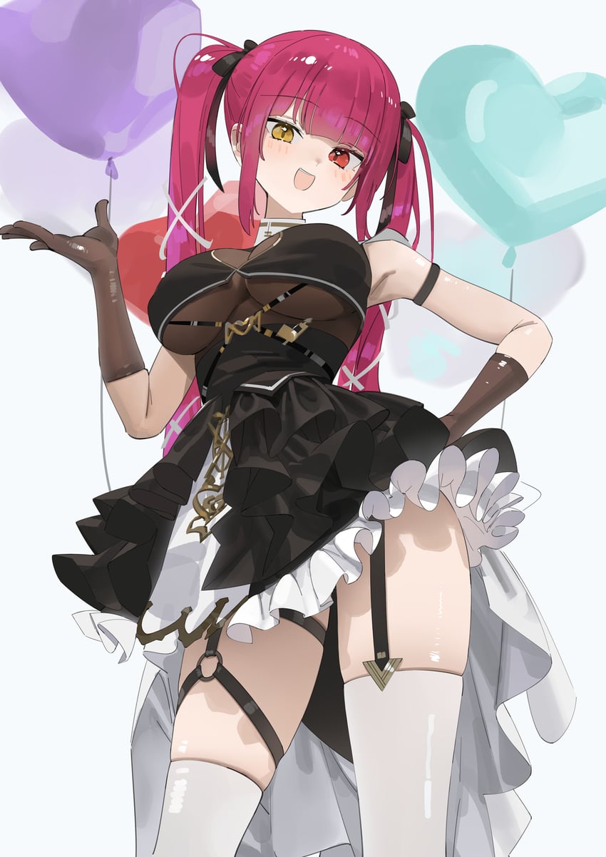 Hololive、宝钟玛琳、宝钟玛琳 (Ahoy!! 我们是宝钟海贼团☆) 1名女孩 气球 黑色手套 黑色丝带 黑色裙子