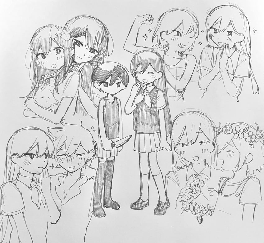 OMORI、奥布里 (脑内世界) (OMORI)、Aubrey (OMORI) 2名女孩 4个男孩 腮红贴纸 亮瞳 兄妹