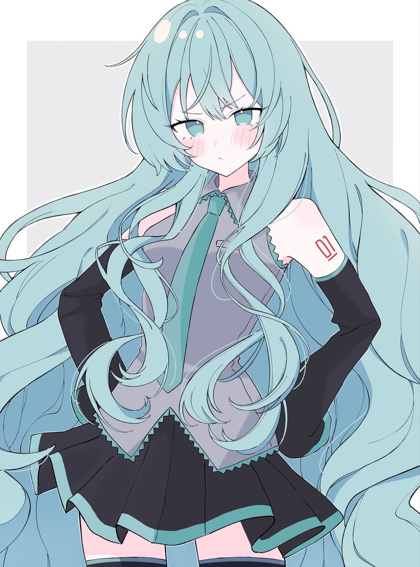 VOCALOID、初音未来 1名女孩 :< 不同发型 水色瞳 水色发