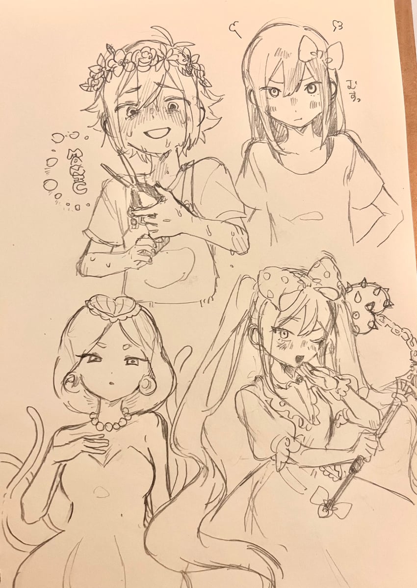 OMORI、奥布里 (脑内世界) (OMORI)、Aubrey (OMORI) 1名男孩 3人女子 呆毛 脸红 蝴蝶结