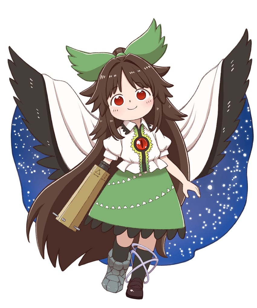 东方Project、灵乌路空 1名女孩 手臂炮 不对称鞋履 鸟翼 黑袜