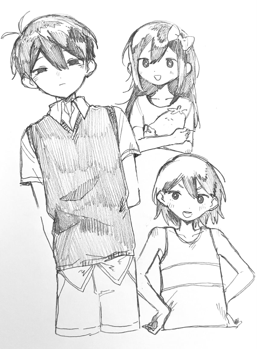 OMORI、奥布里 (脑内世界) (OMORI)、Aubrey (OMORI) 1名女孩 2个男孩 呆毛 双手背在身后 脸红