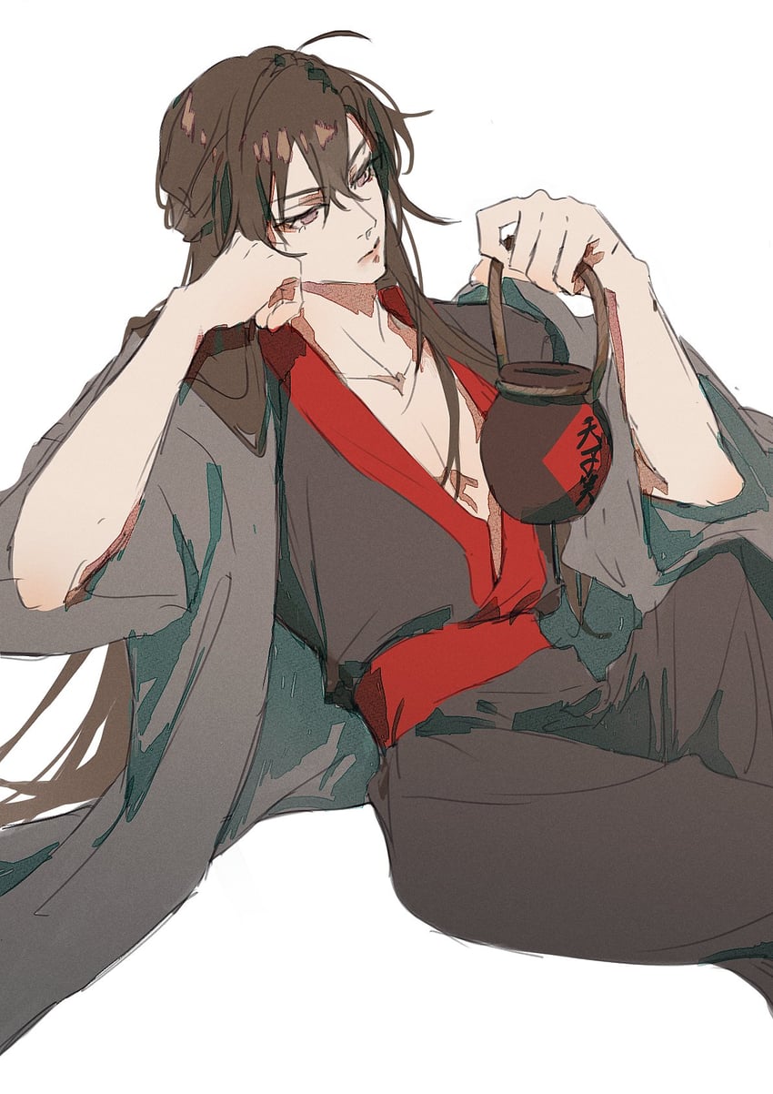 魔道祖师、魏无羡、魏无羡 (夷陵老祖) 1名男孩 呆毛 酒 黑发 黑色汉服